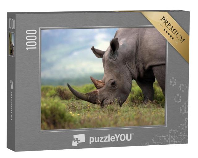 Puzzel 1000 stukjes „Close-up van een witte neushoorn“