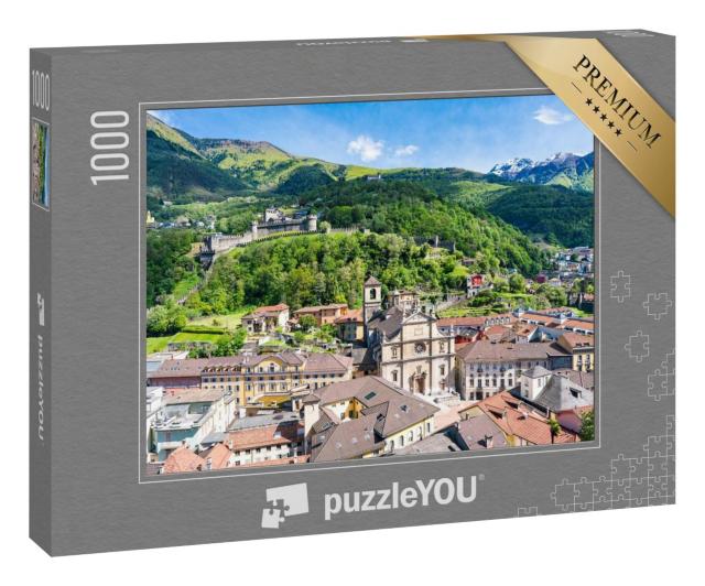 Puzzle 1000 Teile „Panoramablick auf die Altstadt von Bellinzona im Tessin, Schweiz“