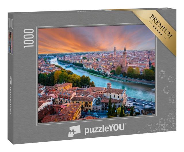 Puzzle 1000 Teile „Farbenprächtiger Sonnenuntergang über Verona, Italien“