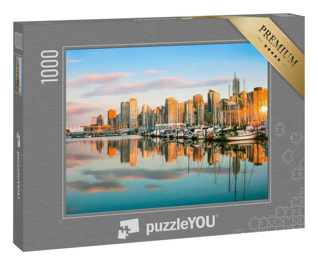 Puzzle „Die Skyline von Vancouver mit Hafen bei Sonnenuntergang“