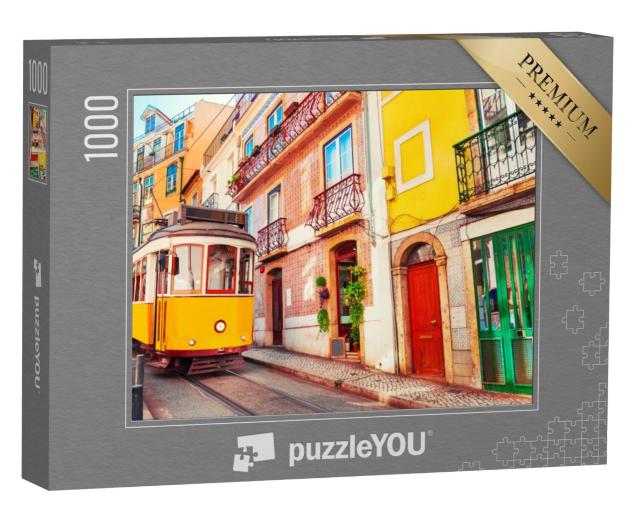 Puzzel 1000 stukjes „Beroemde oude tram op straat in Lissabon, Portugal“