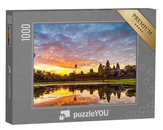 Puzzel 1000 stukjes „Silhouet van Angkor Wat bij zonsopgang, Cambodja“