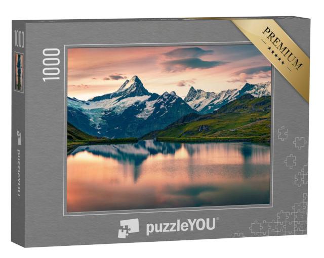 Puzzel 1000 stukjes „Zonsopgang over de toppen Schreckhorn en Wetterhorn, Zwitserland“