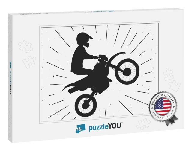 Endure Bike Hand Drawn Illustration. Motocross Retro Illu... Jigsaw Puzzle
