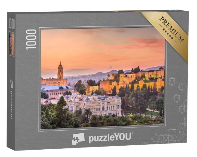 Puzzel 1000 stukjes „Skyline van Malaga bij zonsondergang, Spanje“