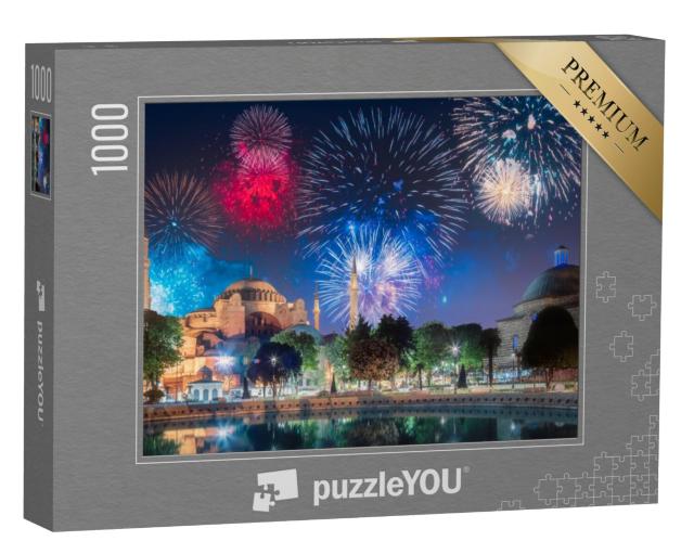 Puzzel 1000 stukjes „Vuurwerk boven de Hagia Sophia in Istanbul, Turkije“