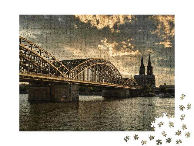 Puzzle 1000 Teile „Kölner Dom bei Sonnenuntergang mit Rhein, Nordrhein-Westfalen, Deutschland“
