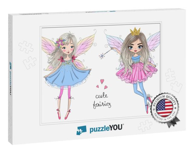 Two Hand Drawn Beautiful Cute Little Fairies Girls... Jigsaw Puzzle