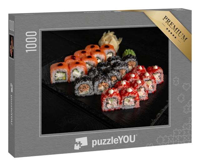 Puzzle 1000 Teile „Sushi-Set: drei Variationen der Frischkäse-Rolle“