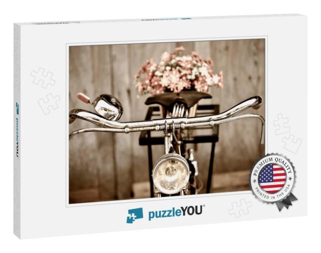 Old Bicycle & Flowers Blur in Background Process in Vinta... Jigsaw Puzzle