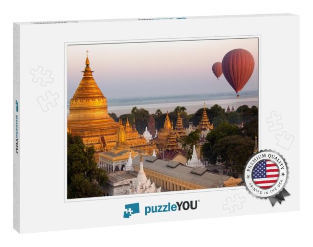 Hot Air Balloons Slowly Drifting by the Golden Stupa of t... Jigsaw Puzzle